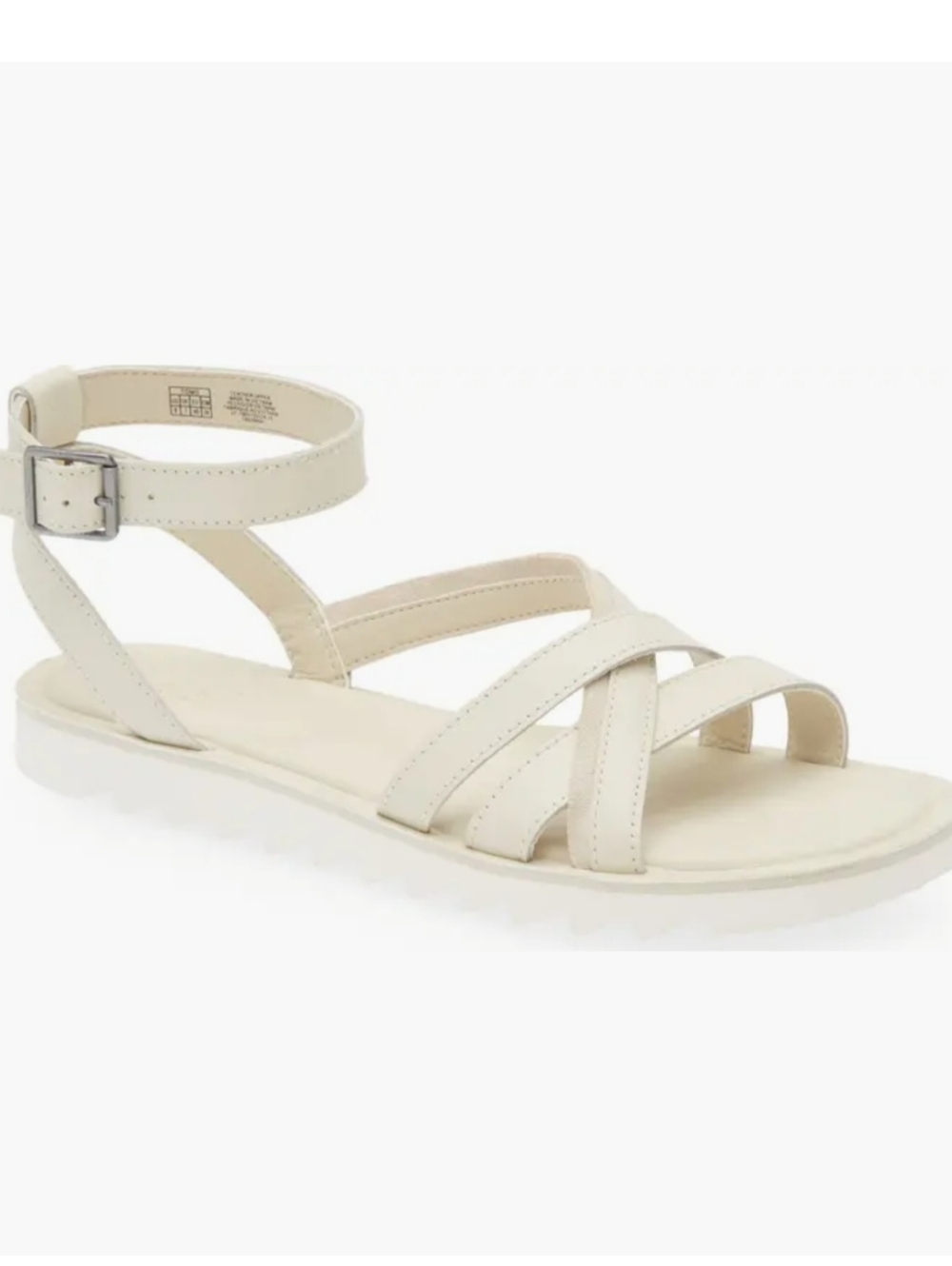 Toms Sandals 8.5 Ice White Leather Rory Ankle Strap Wrap Comfort Lightweight